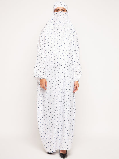 Nabia White Free Size Adjustable Nosepiece Jilbab Abaya for Girls and Women
