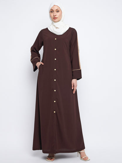 Front Open Brown Abaya with Black Scarf