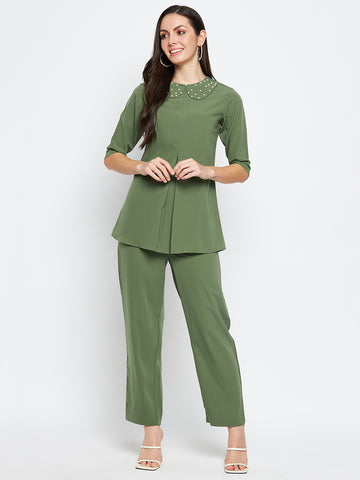 Nabia Women Jade Green Solid Co-Ord Set