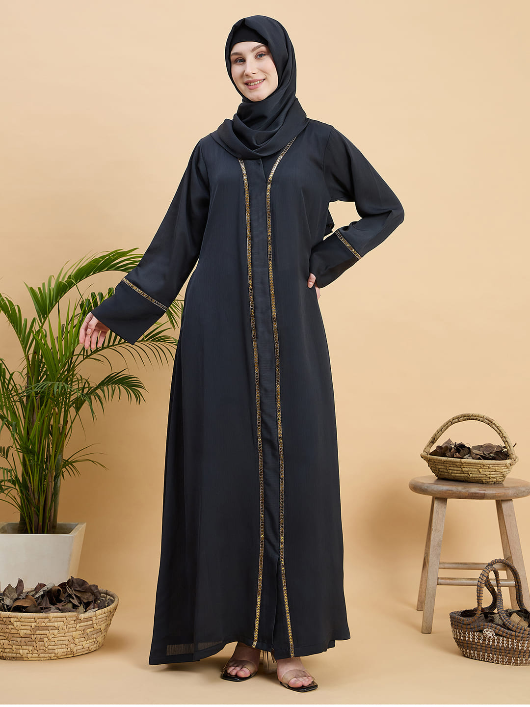 Olive Black luxury Abaya Burqa with Matching Hijab