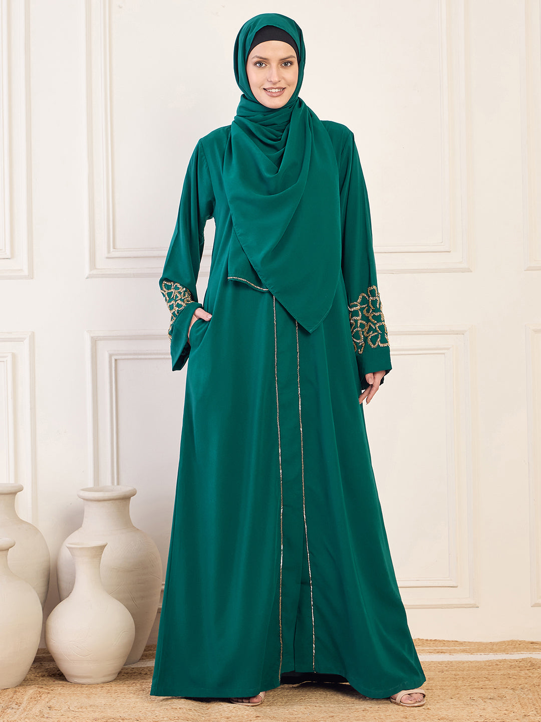Nabia Green Handwork Luxury Abaya with Matching Hijab