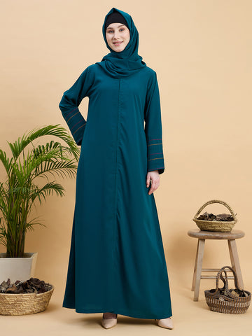 Women’s Solid Green Abaya Burqa with Matching Hijab
