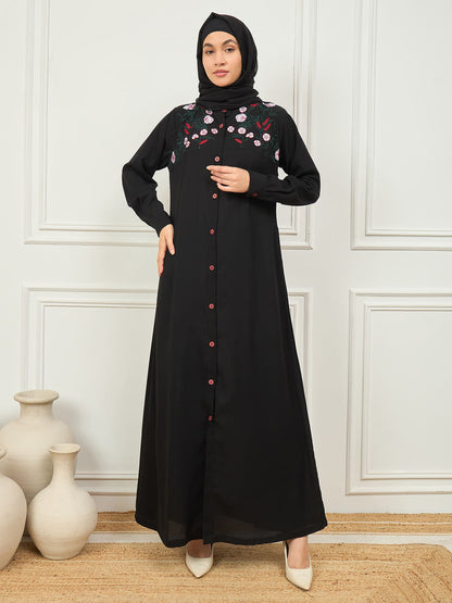 Nabia Front Open Embroidery Abaya with Matching Georgette Hijab