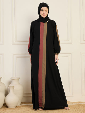 Nabia Black Three Color Design Abaya  With Georgette Hijab