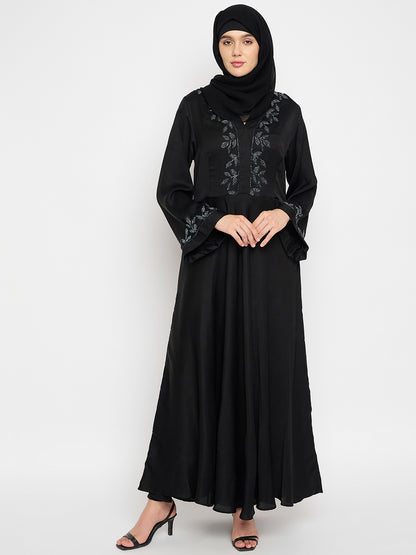 Handwork Black Luxury Abaya With Black Hijab