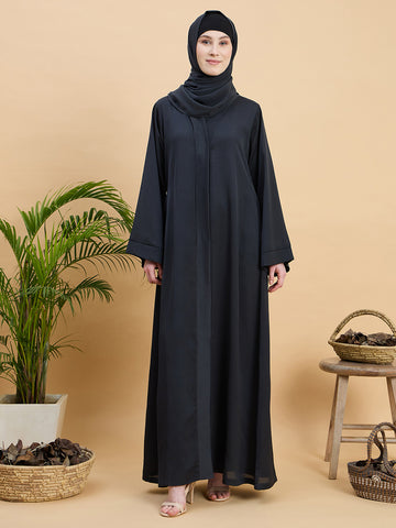 Olive Black Front Open Dubai Abaya Burqa with Matching Hijab