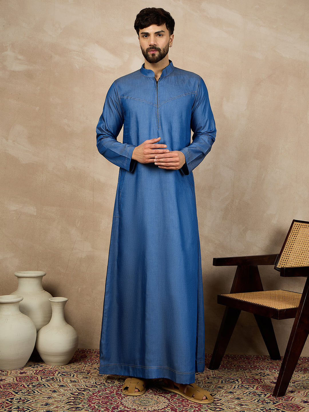 Nabia Blue Zip Closure Denim Jubba/Thobe