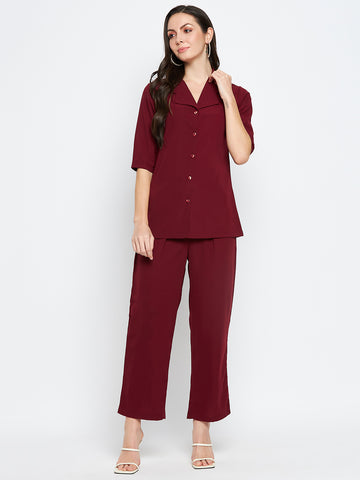 Nabia Women Maroon Solid Co-Ord Set