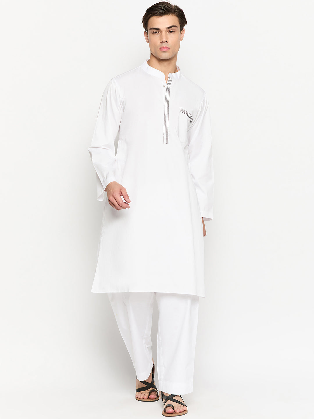 Cotton White Kurta Pajama Set For Men