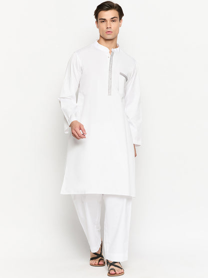 Cotton White Kurta Pajama Set For Men