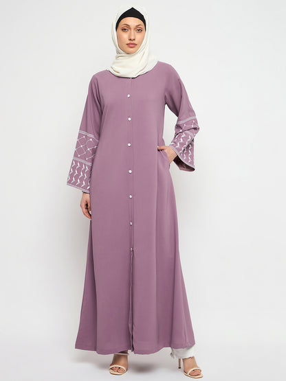 Nabia Front Open Kefiyyeh Embroidery Abaya with Black Scarf