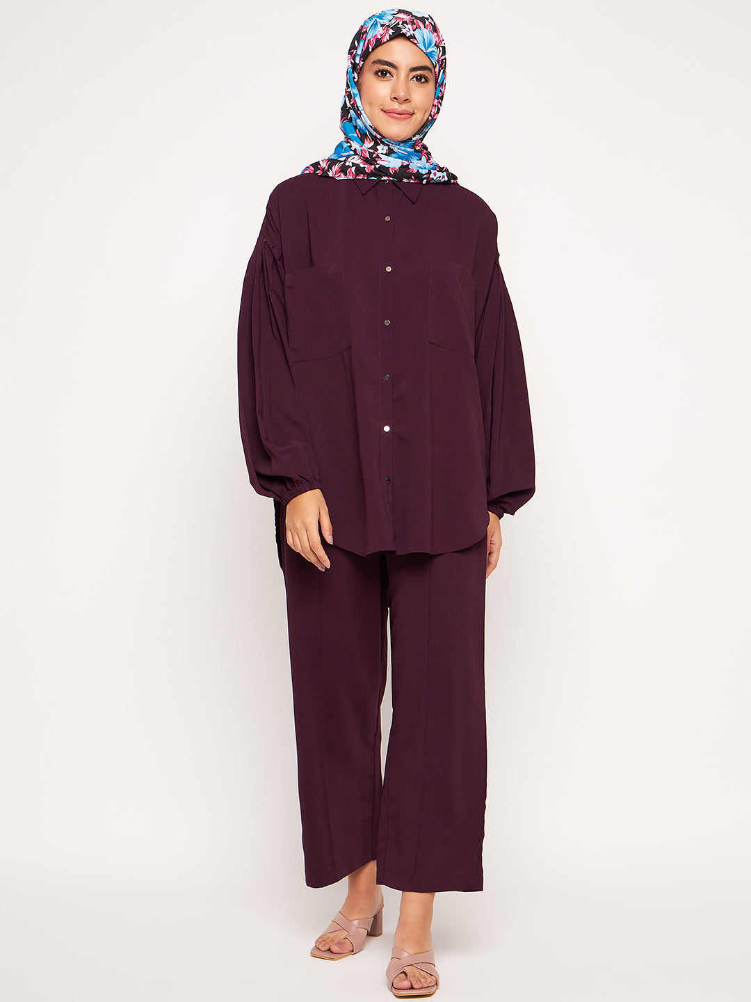 Nabia Purple Solid Co-ord Set for Women