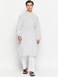 Cotton White Polka Dot Kurta Pajama Set For Men