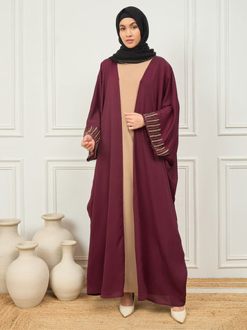 Nabia 2 Piece Handwork Shrug Abaya with Black Georgette Hijab