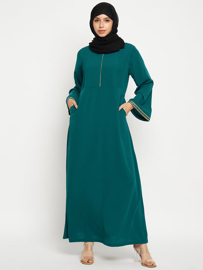 Nabia Embroidery Green Abaya with Black Scarf