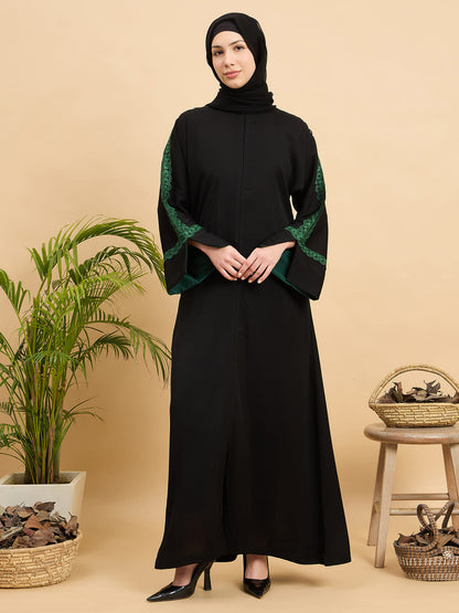 Modest Lace Abaya Burqa with Black Georgette Hijab for Women