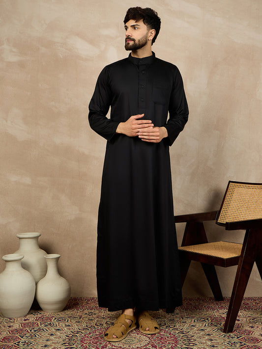 Nabia Black Mandarin Collar Cotton Jubba/Thobe