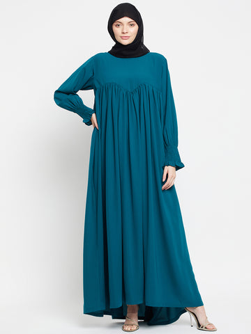 Green A-line Abaya with Black Georgette Scarf