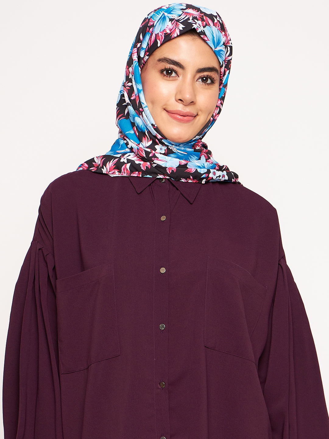 Nabia Red and Sky Blue Floral Printed Ragular Use Women’s Scarf