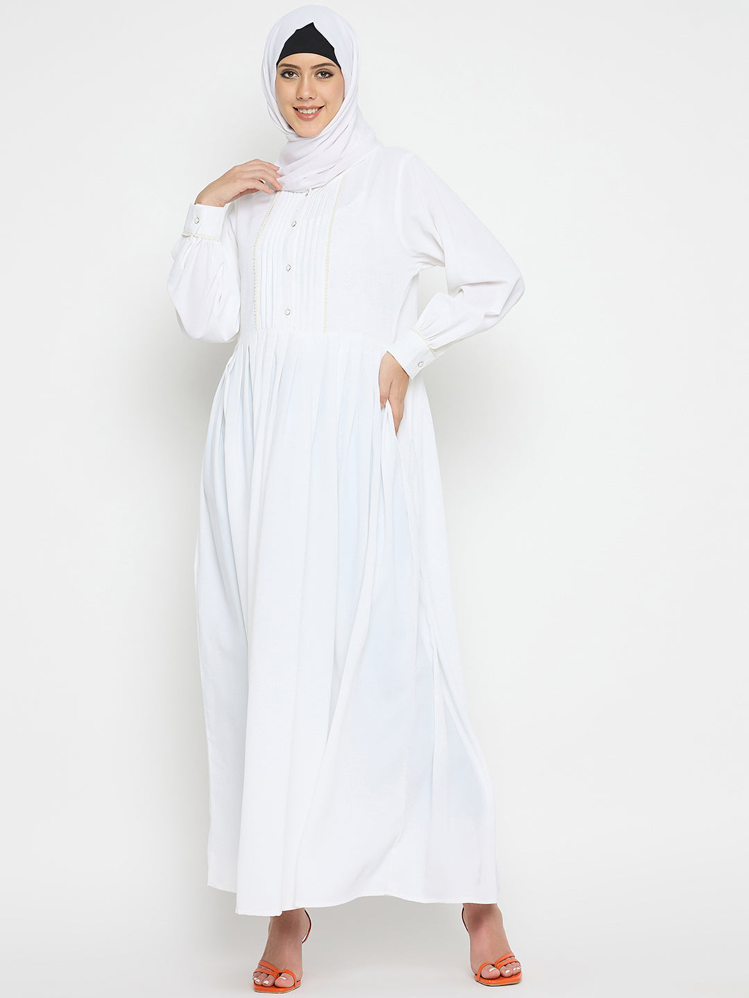 White Embroidery Abaya Burqa with Black Hijab