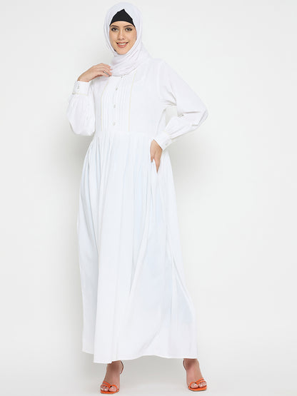 White Embroidery Abaya Burqa with Black Hijab