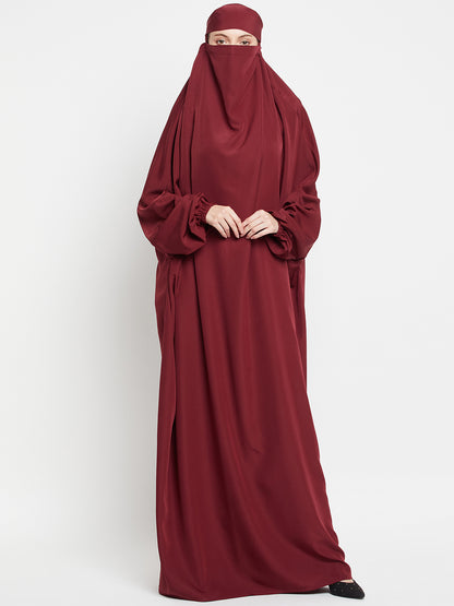 Maroon Free Size Adjustable Nosepiece Jilbab Abaya for Girls and Women