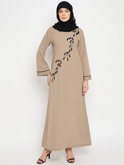 Nabia Beige Luxury Abaya with Hand Work Detailing