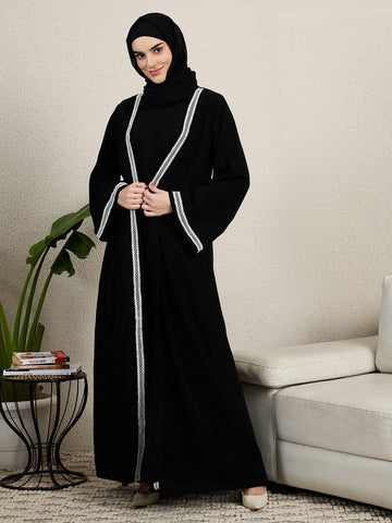 2 Piece Black Shrug Set Abaya with Black Hijab