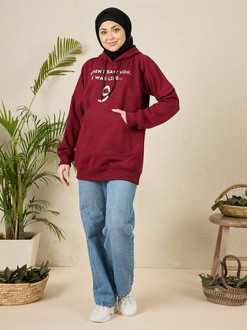 Wow Modest Maroon Fleece Winter Hoodie for Women