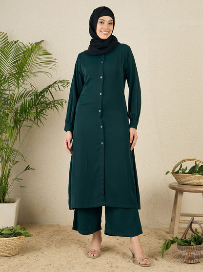 Nabia Green Solid Co-ord Set for Women