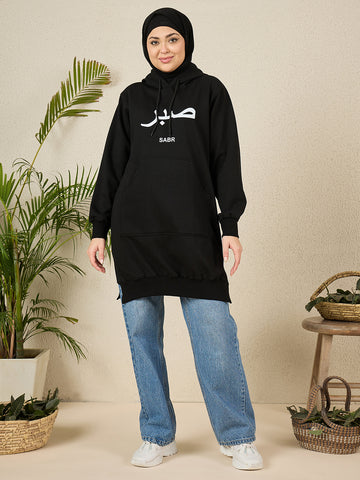 Modest Sabr Black Fleece Winter Hoodie for Women