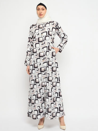 Multi-Colour Front Open Abaya with Black Georgette Scarf