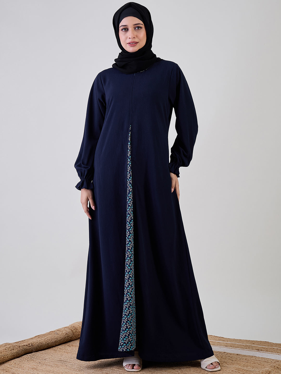 Nabia Blue A-line Abaya with Black Georgette Hijab