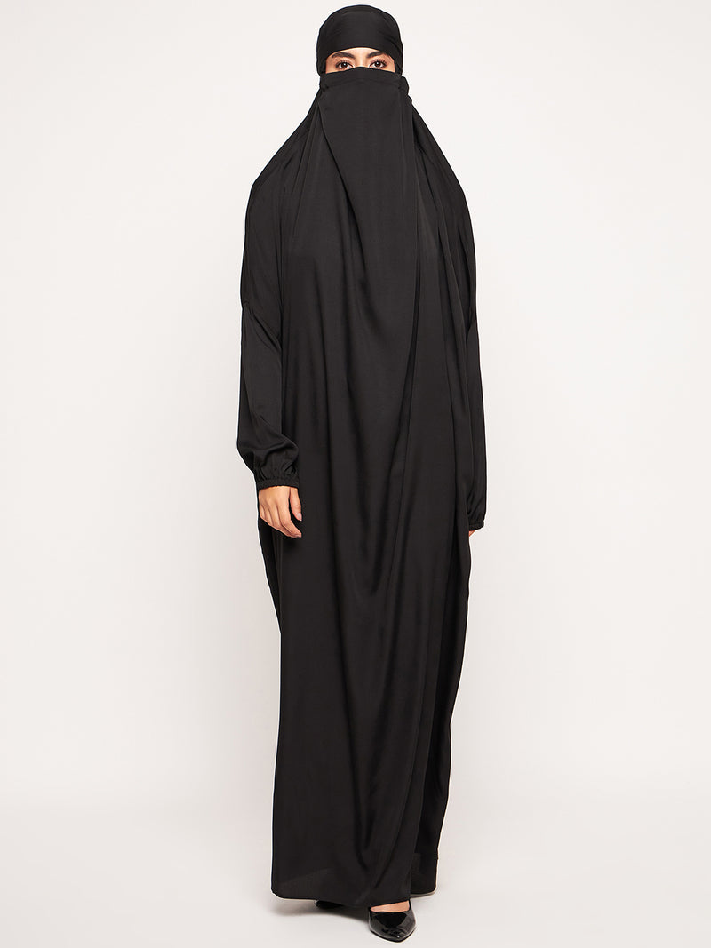 Nabia Black Solid Free Size Adjustable Nosepiece Jilbab Abaya for Girls and Women