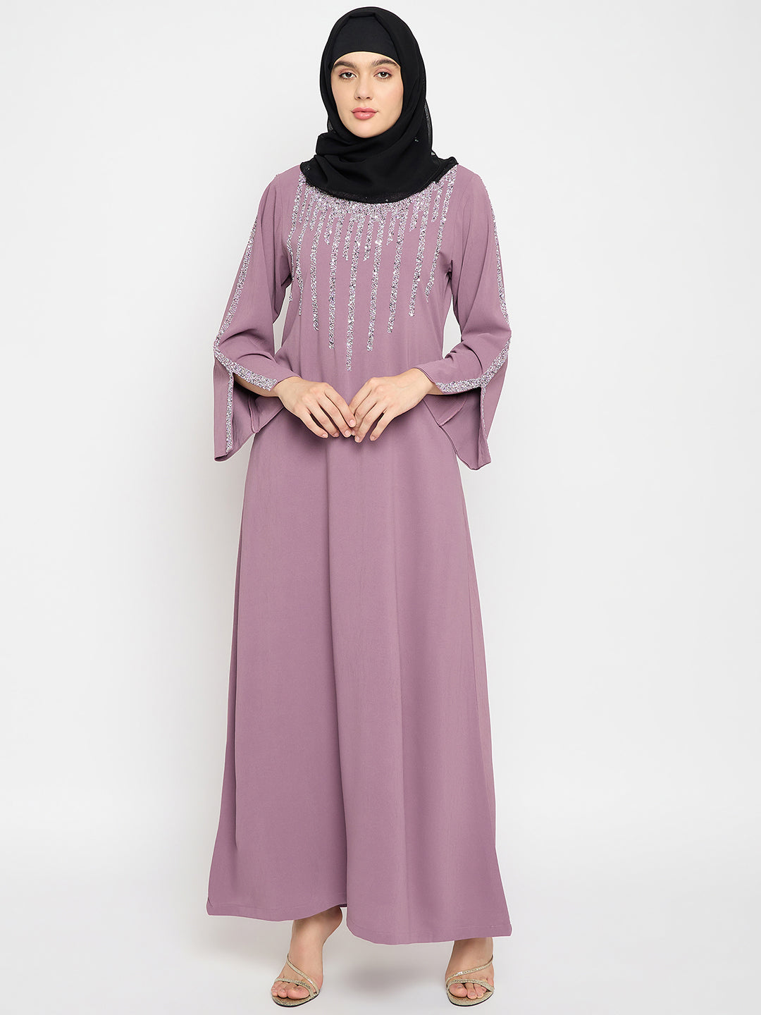 Nabia Pink Crush Nida Luxury Abaya with Hand Work Detailing