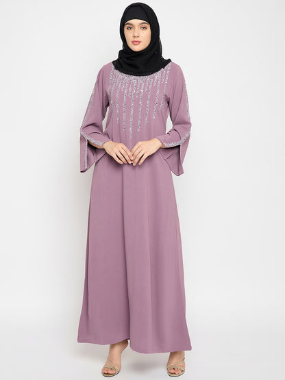 Nabia Pink Crush Nida Luxury Abaya with Hand Work Detailing