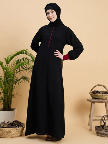 Black Zip Abaya Burqa with Black Georgette Hijab