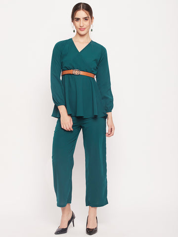 Nabia Women Bottle Green Solid Co-Ord Set