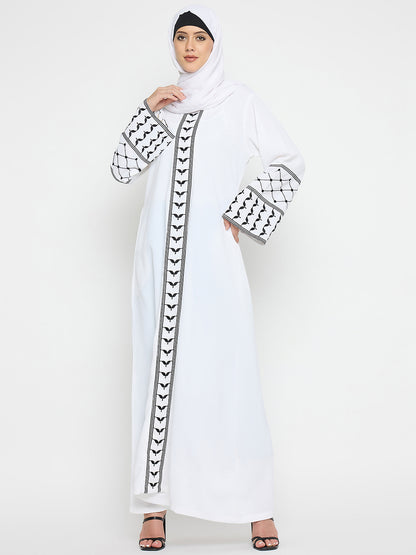 Nabia Kefiyyeh Embroidery White Abaya Burqa with Black Hijab