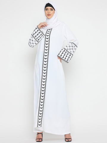 Nabia Kefiyyeh Embroidery Solid White Abaya Burqa With Black Hijab