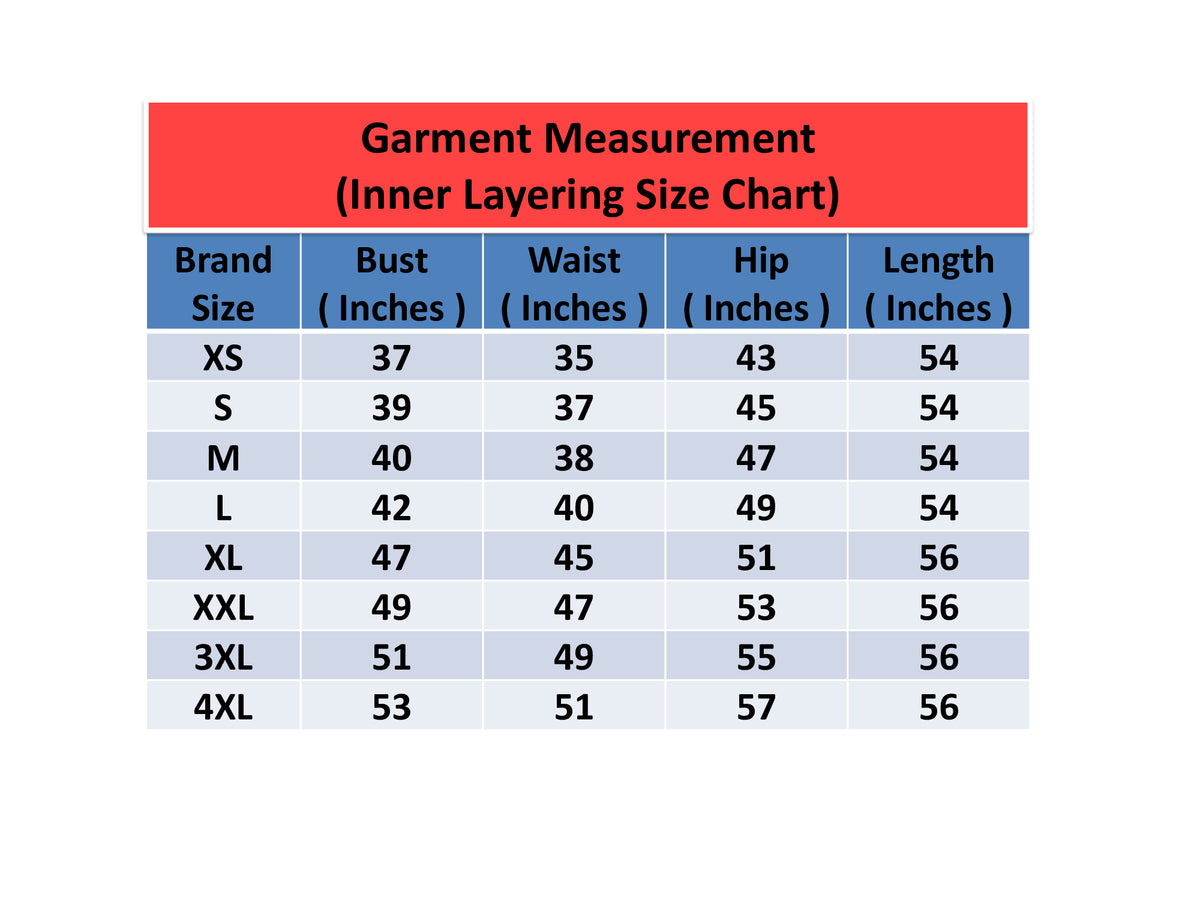 Product size chart