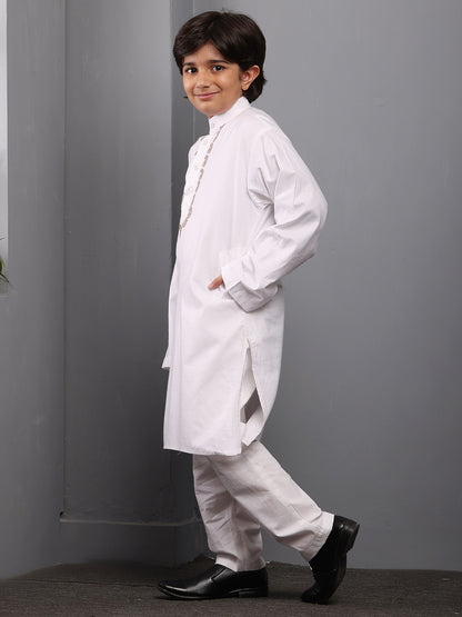Nabia Embroidered White Kurta Pajama Set for Kids Boys