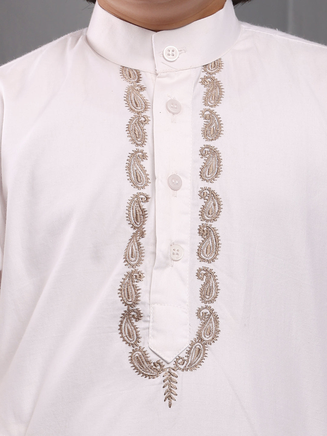 Nabia Embroidered White Kurta Pajama Set for Kids Boys