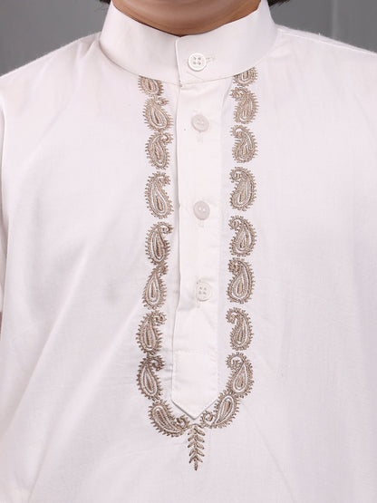 Nabia Embroidered White Kurta Pajama Set for Kids Boys