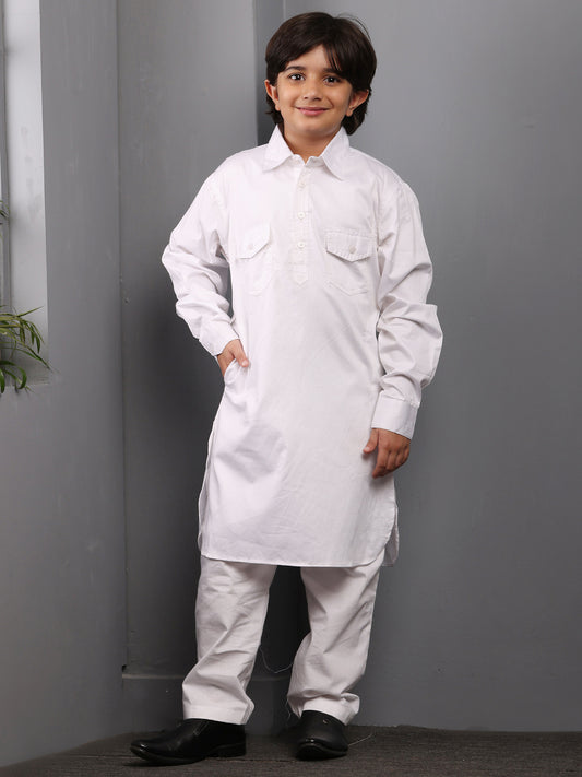 Nabia White  Kids Boys Pathani Kurta Pajama Set