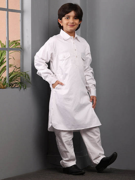 Nabia White  Kids Boys Pathani Kurta Pajama Set