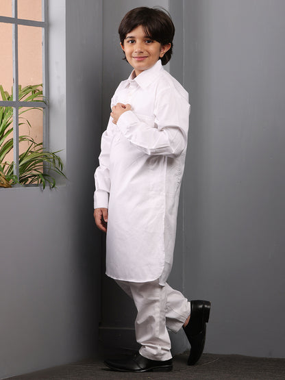 Nabia White  Kids Boys Pathani Kurta Pajama Set