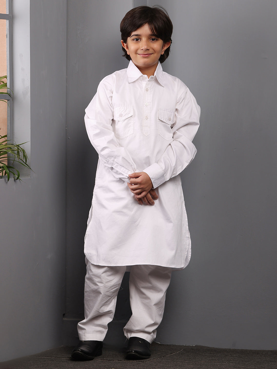 Nabia White  Kids Boys Pathani Kurta Pajama Set