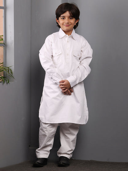 Nabia White  Kids Boys Pathani Kurta Pajama Set
