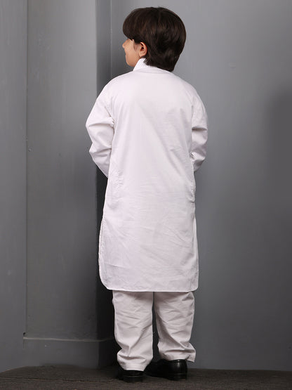 Nabia White  Kids Boys Pathani Kurta Pajama Set